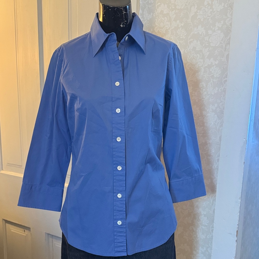 J Crew Haberdashery Periwinkle Blue 3/4 Sleeve Fitted Button Up Sz Small